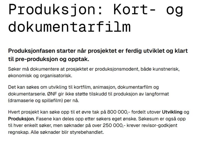 Produksjon: Kort- og dokumentarfilm